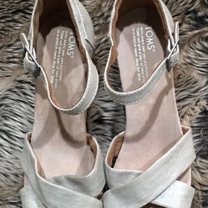 Toms Sienna Natural Metallic Chambray Cork Veneer Platform Wedges *Size 9.5*